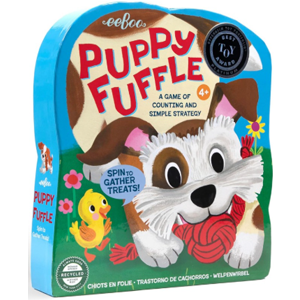 Game box cover with large puppy head and body