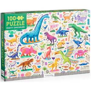 Puzzle box cover with densely packed pastel colored dinosaurs