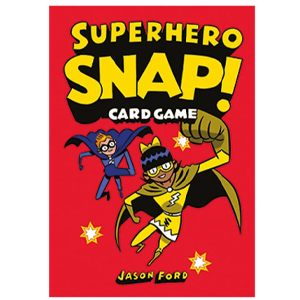 Red cover with yellow lettering and two drawn "superheroes"