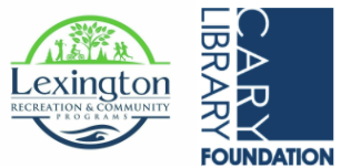 Logos for Lexington Recreation &amp; Community Programs, Cary Library Foundation, and LexFun!