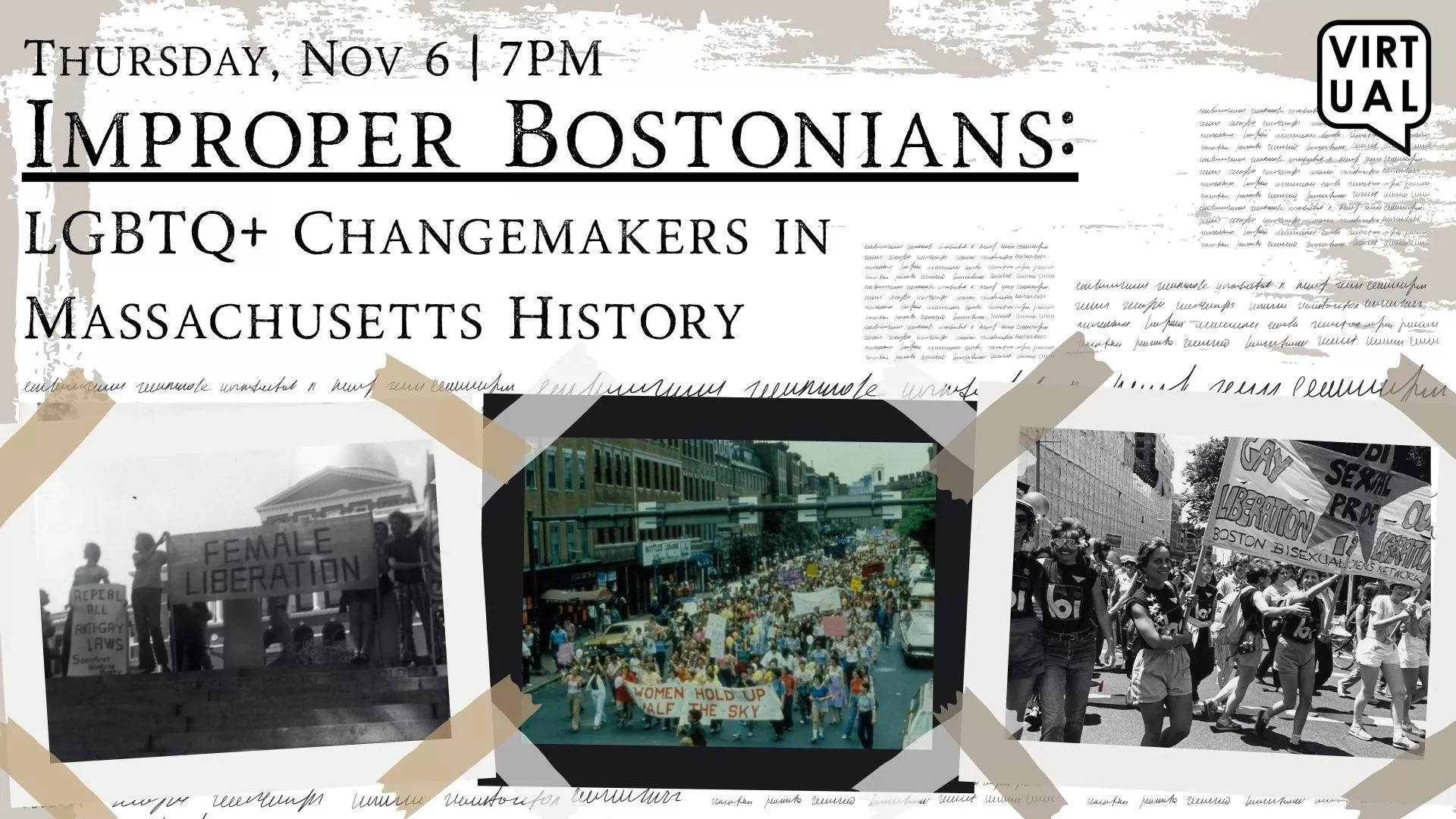 Thu Nov 6 at 7 PM - [VIRTUAL] Improper Bostonians: LGBTQ+ Changemakers in Massachusetts History.