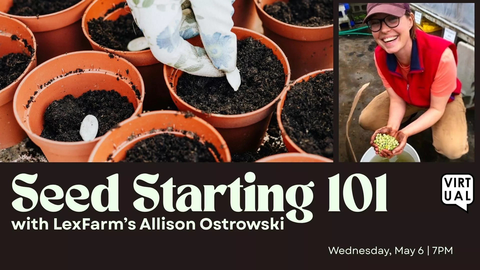 Wed May 6 at 7 PM - Virtual - Seed Starting 101. With LexFarm's Allison Ostrowski.