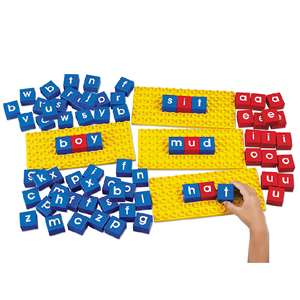 Multi-colored blocks with letters to build words
